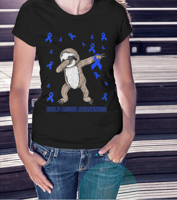 Funny Cute Sloth Dabbing Child Abuse Awareness T-Shirt