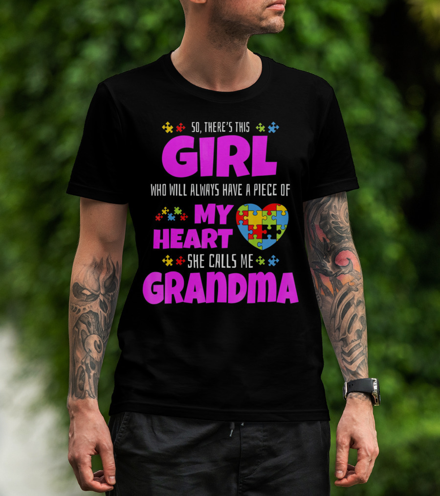 Autism Awareness Puzzle Heart Girl Grandma Love T-Shirt