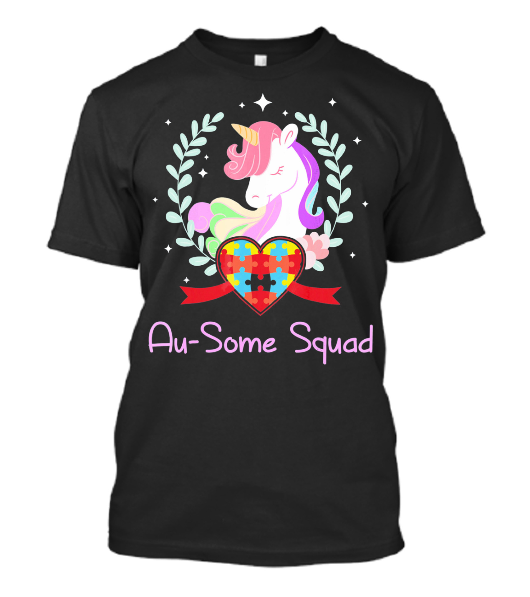 Au Some Squad Autism Awareness Unicorn Puzzle Heart T-Shirt
