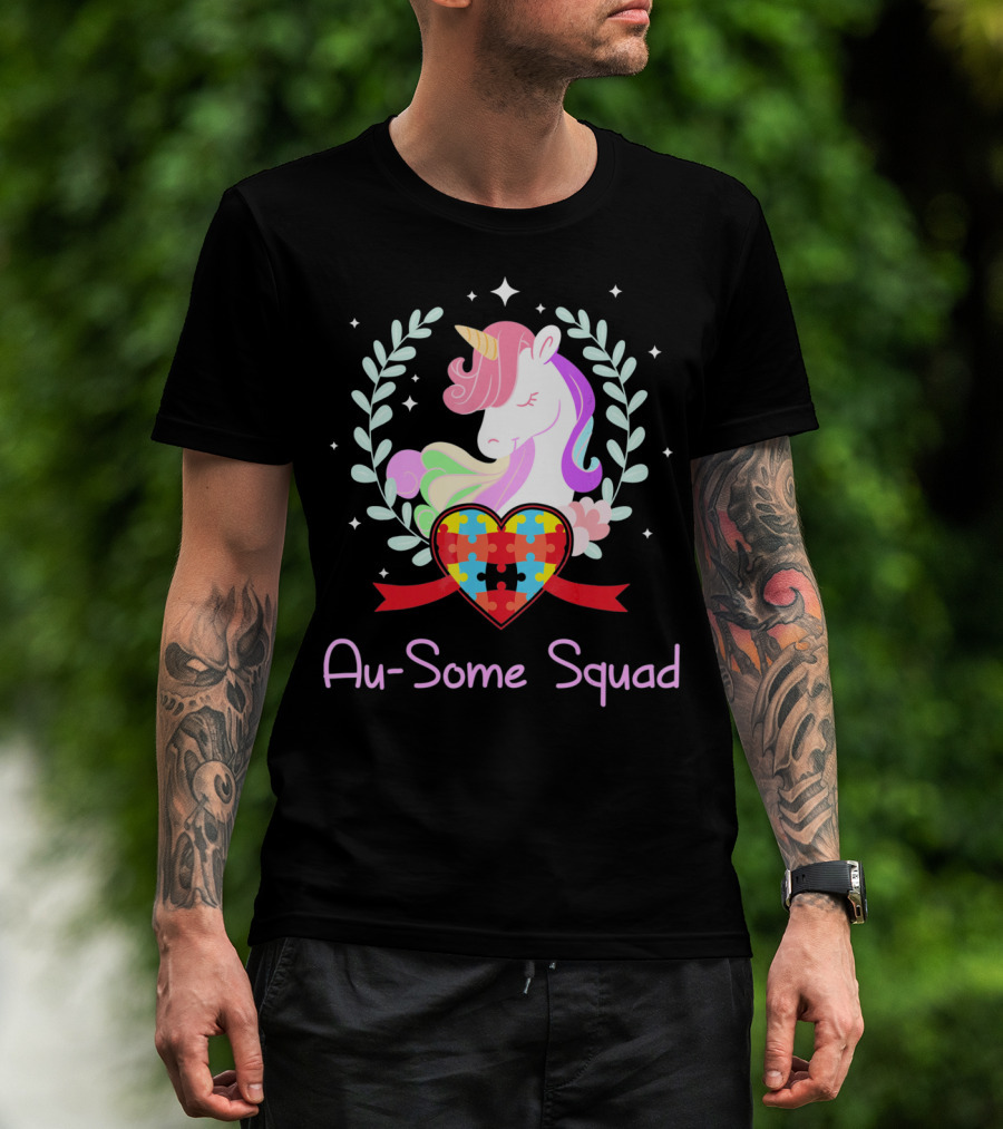 Au Some Squad Autism Awareness Unicorn Puzzle Heart T-Shirt