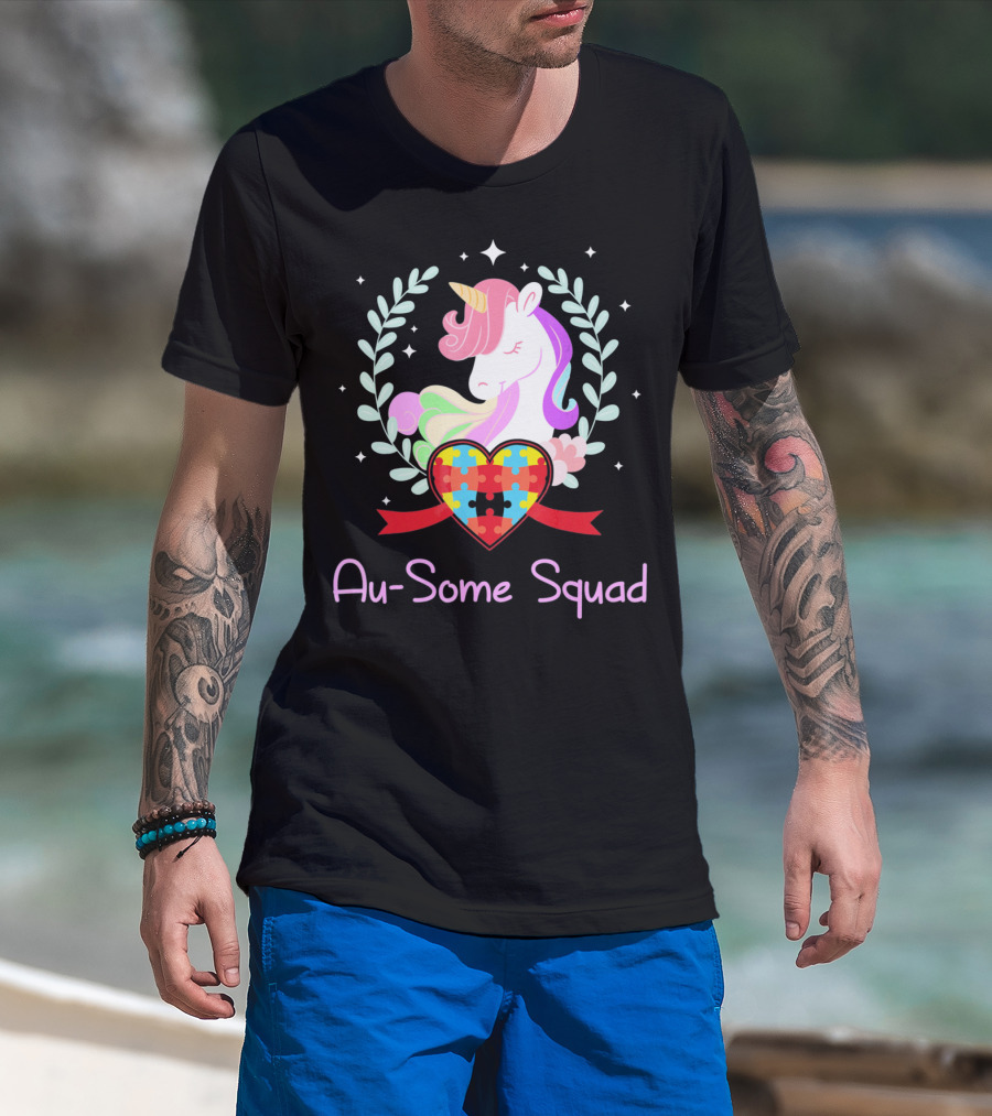 Au Some Squad Autism Awareness Unicorn Puzzle Heart T-Shirt