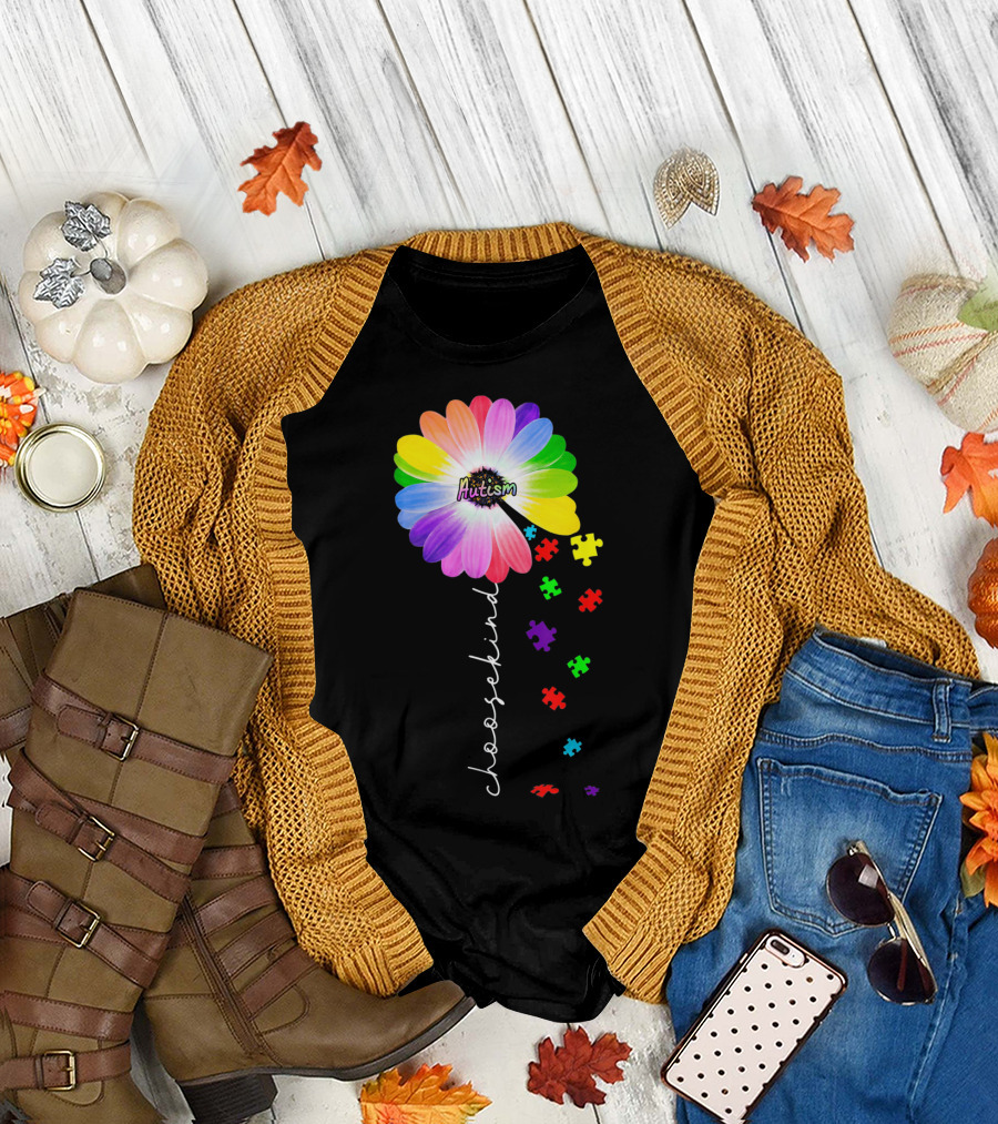 Daisy Flower Autism Choose Kind Puzzle Pieces Awareness T-Shirt