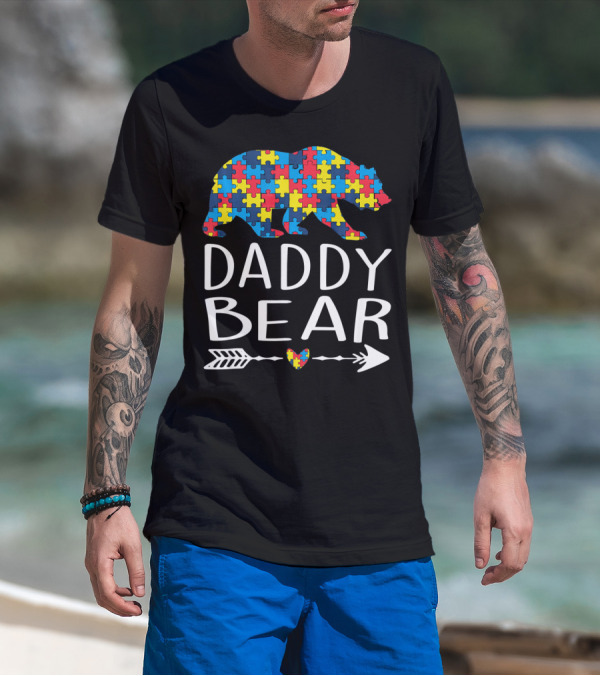 Daddy Bear Puzzle Heart Arrow Autism Aware T-Shirt