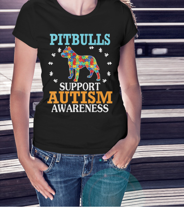 Pitbulls Support Autism Awareness Puzzle Heart T-Shirt