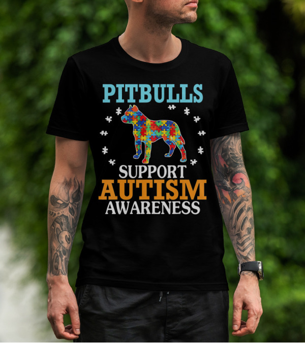 Pitbulls Support Autism Awareness Puzzle Heart T-Shirt