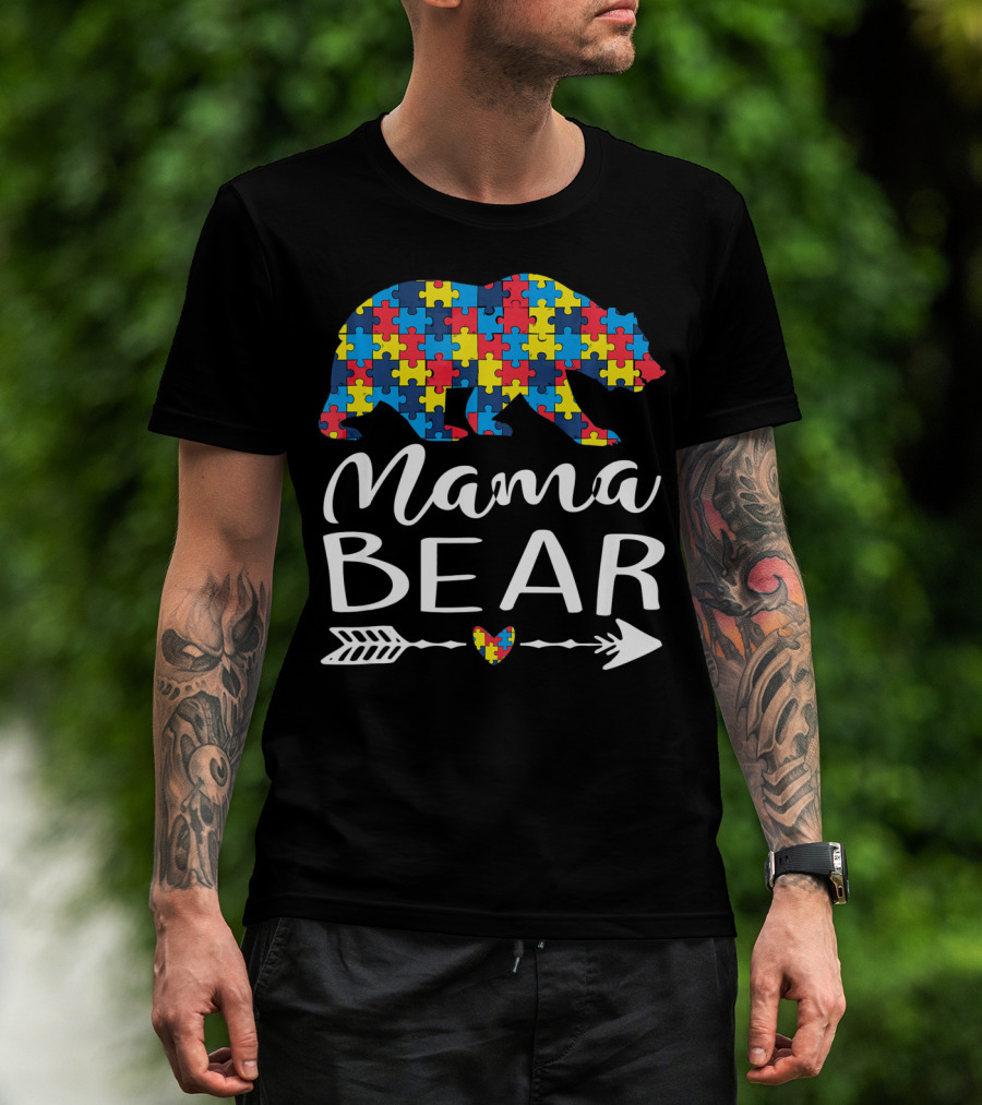 Mama Bear Autism Awareness Puzzle Heart Arrow T-Shirt