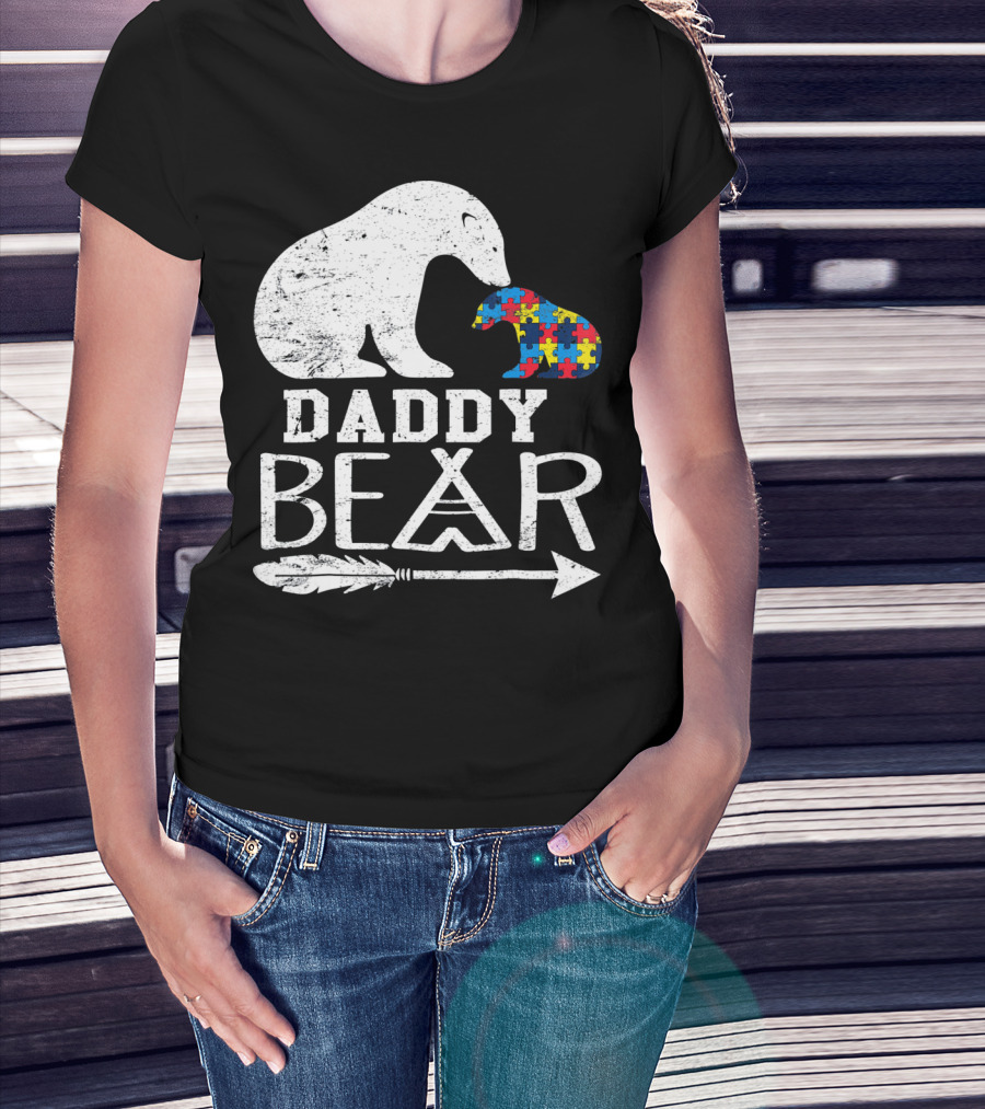 Daddy Bear Autism Awareness Puzzle Piece Arrow T-Shirt