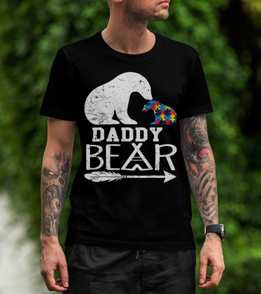 Daddy Bear Autism Awareness Puzzle Piece Arrow T-Shirt