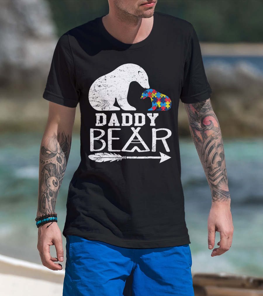 Daddy Bear Autism Awareness Puzzle Piece Arrow T-Shirt