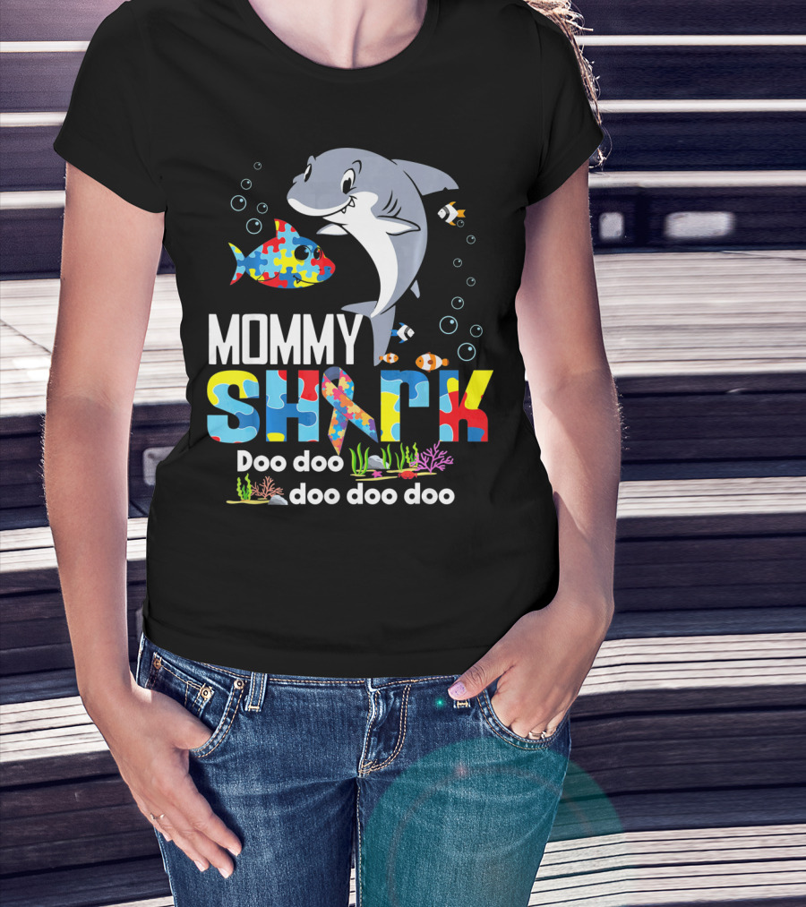 Mommy Shark Autism Doo Doo Doo Autism Puzzle T-Shirt