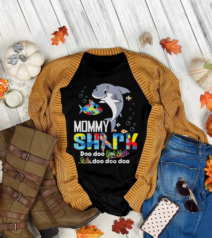 Mommy Shark Autism Doo Doo Doo Autism Puzzle T-Shirt