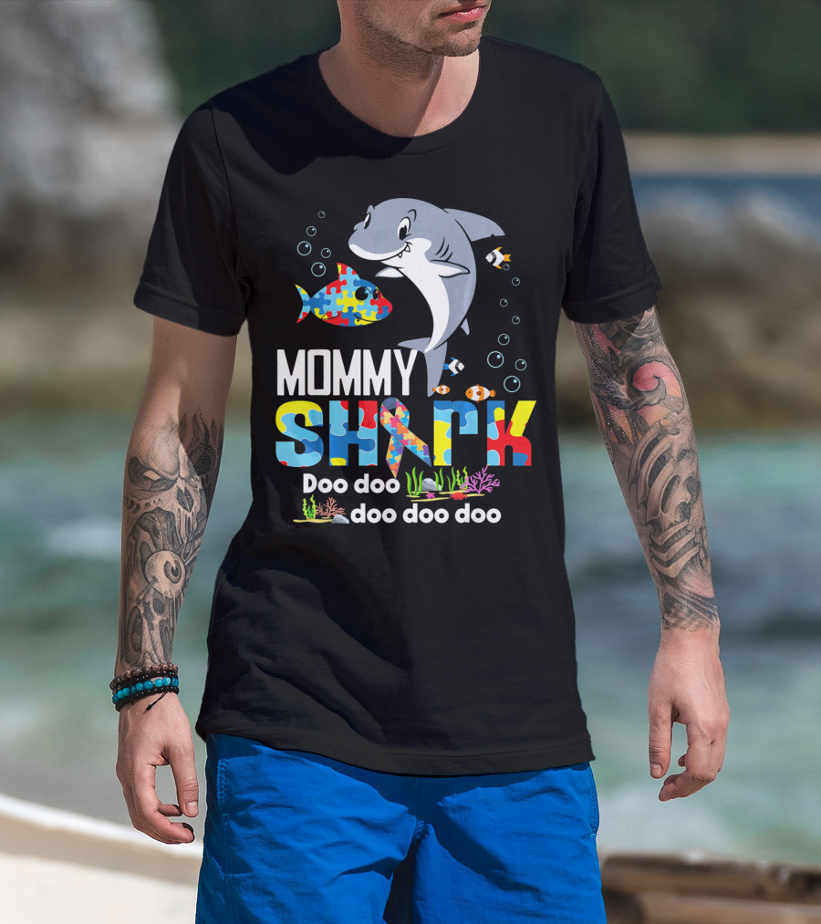 Mommy Shark Autism Doo Doo Doo Autism Puzzle T-Shirt