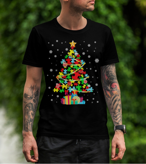 Autism Tree Puzzle Christmas Autism Awareness T-Shirt