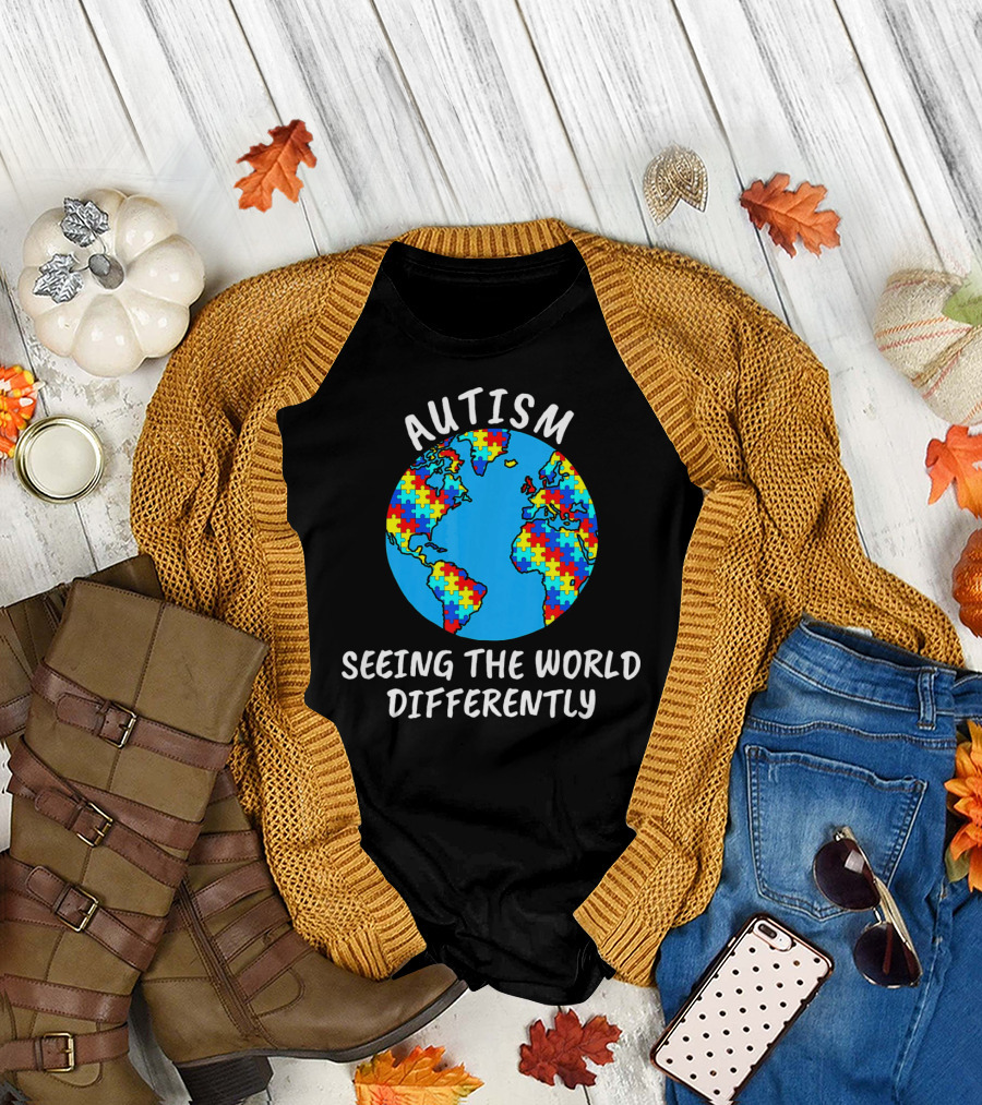 Autism Seeing the World Differently Puzzle Globe T-Shirt