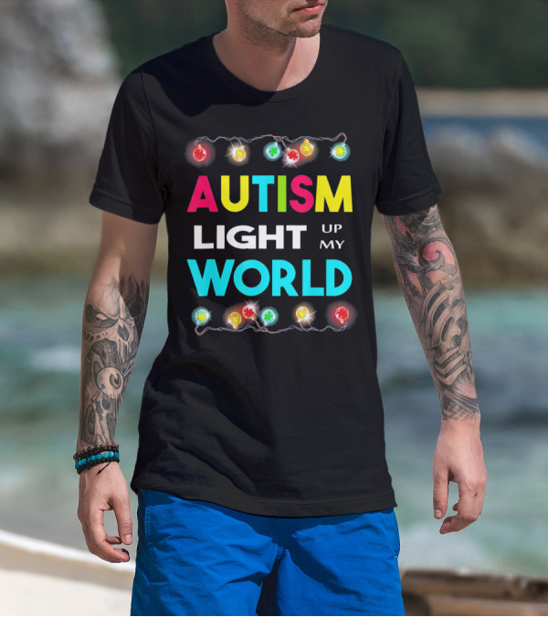 Autism Light Up My World Autism Awareness Puzzle String Lights T-Shirt