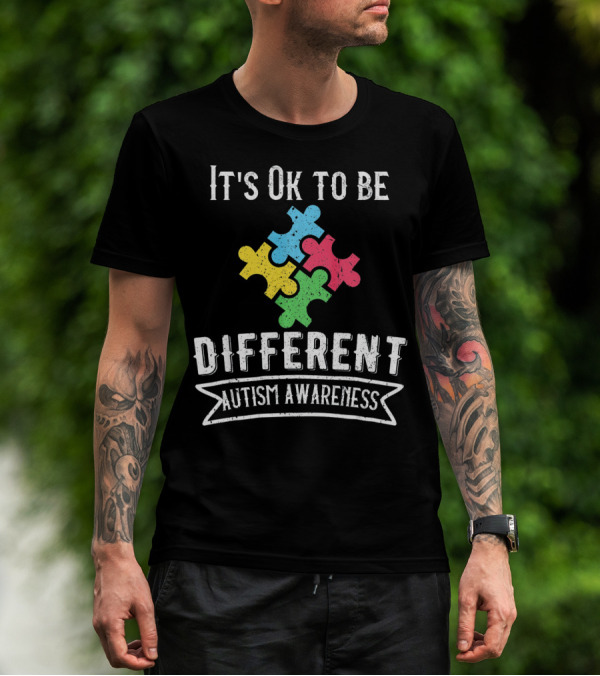 It's Ok To Be Different Autism Awareness Puzzle Pieces T-Shirt