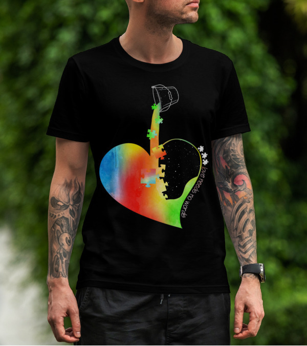 Love Needs No Words Autism Awareness Heart With Puzzle Pieces And Paint Bucket T-Shirt
