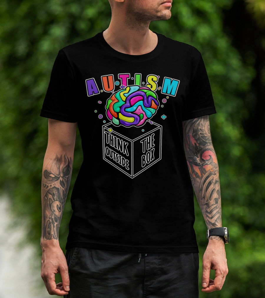 Autism Think Outside The Box Brain Puzzle Pieces T-Shirt