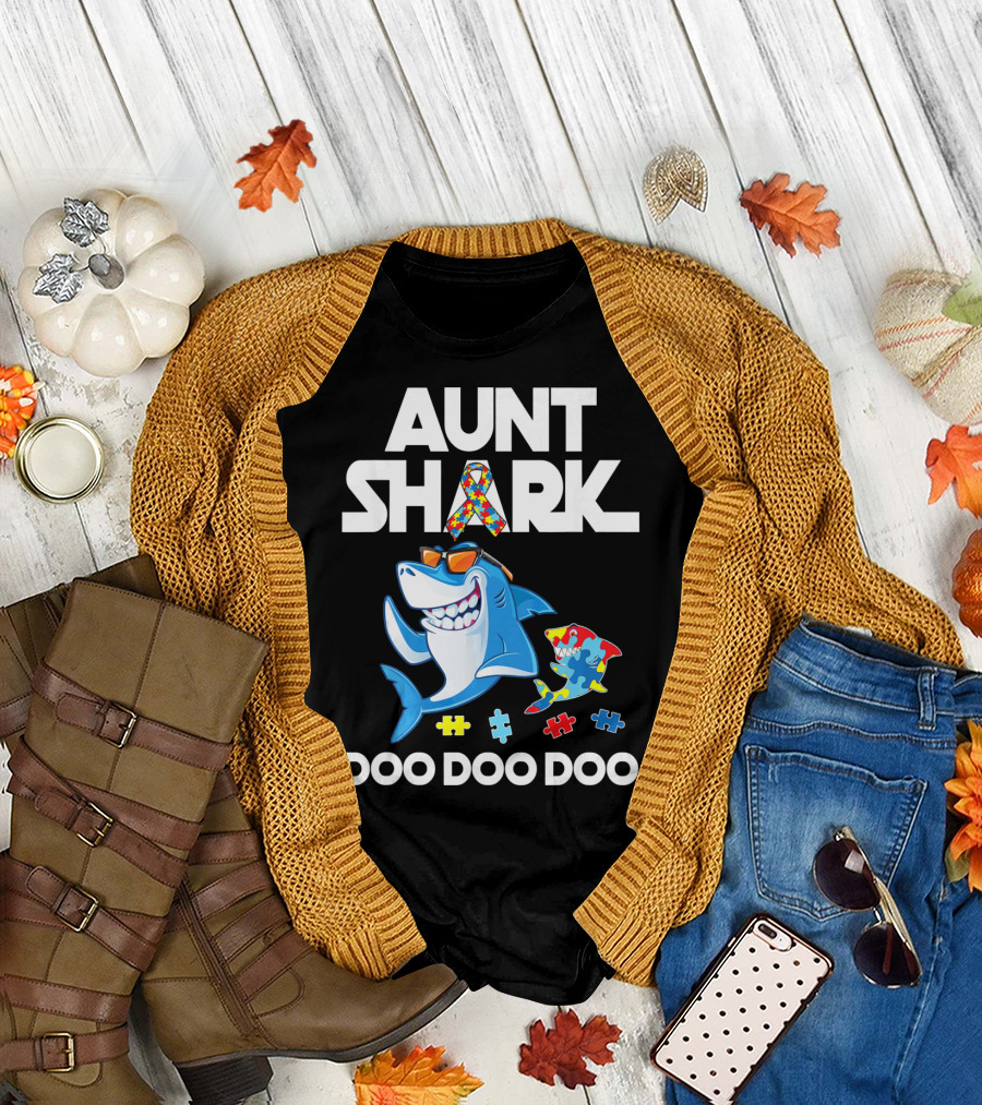Aunt Shark Autism Awareness Doo Doo Doo T-Shirt
