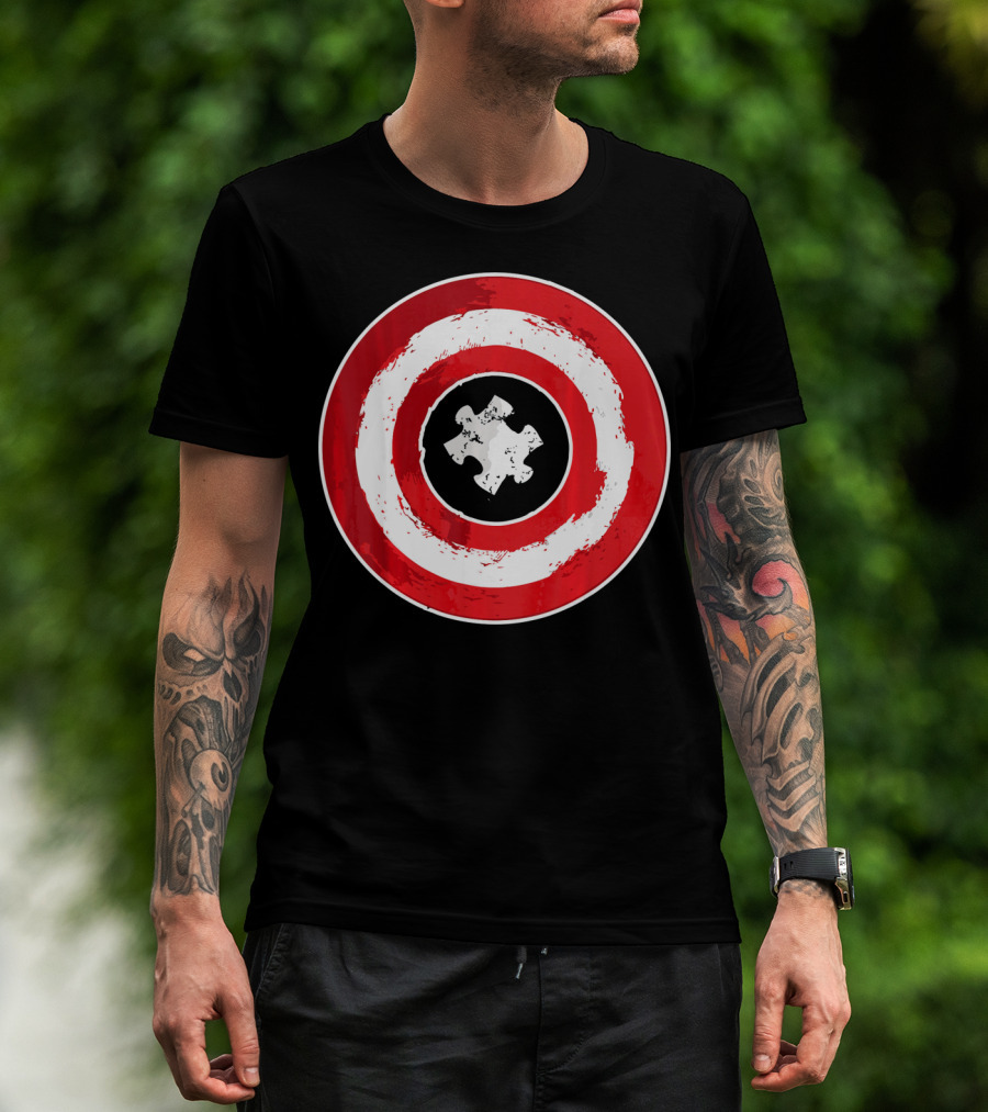 Autism Awareness Day Superhero Puzzle Piece Shield T-Shirt