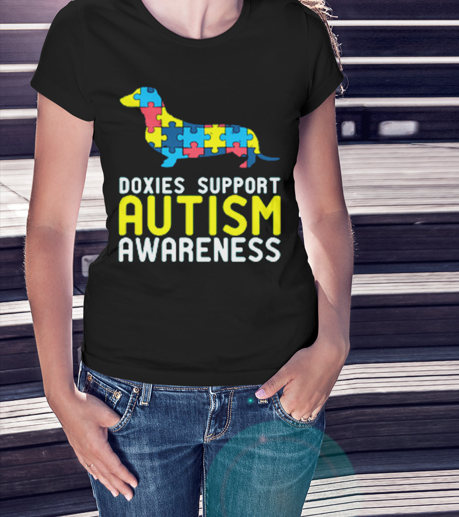 Doxies Support Autism Awareness Puzzle Piece Dachshund T-Shirt