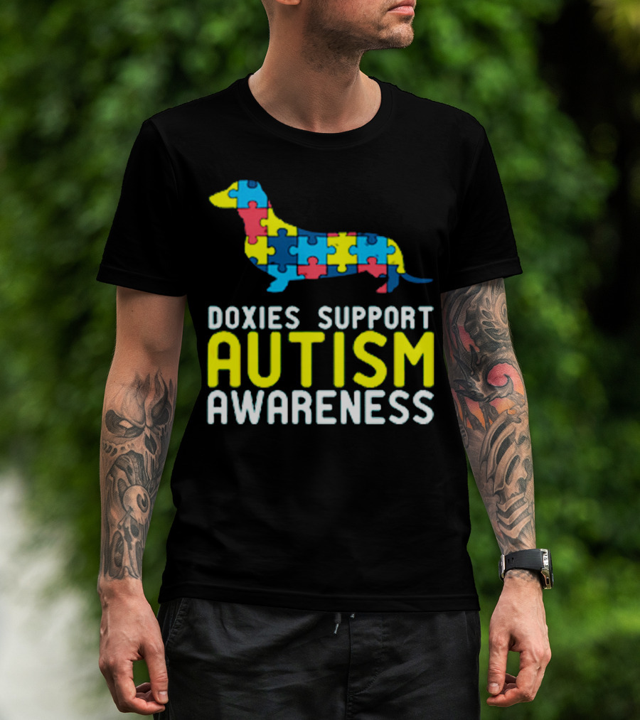 Doxies Support Autism Awareness Puzzle Piece Dachshund T-Shirt