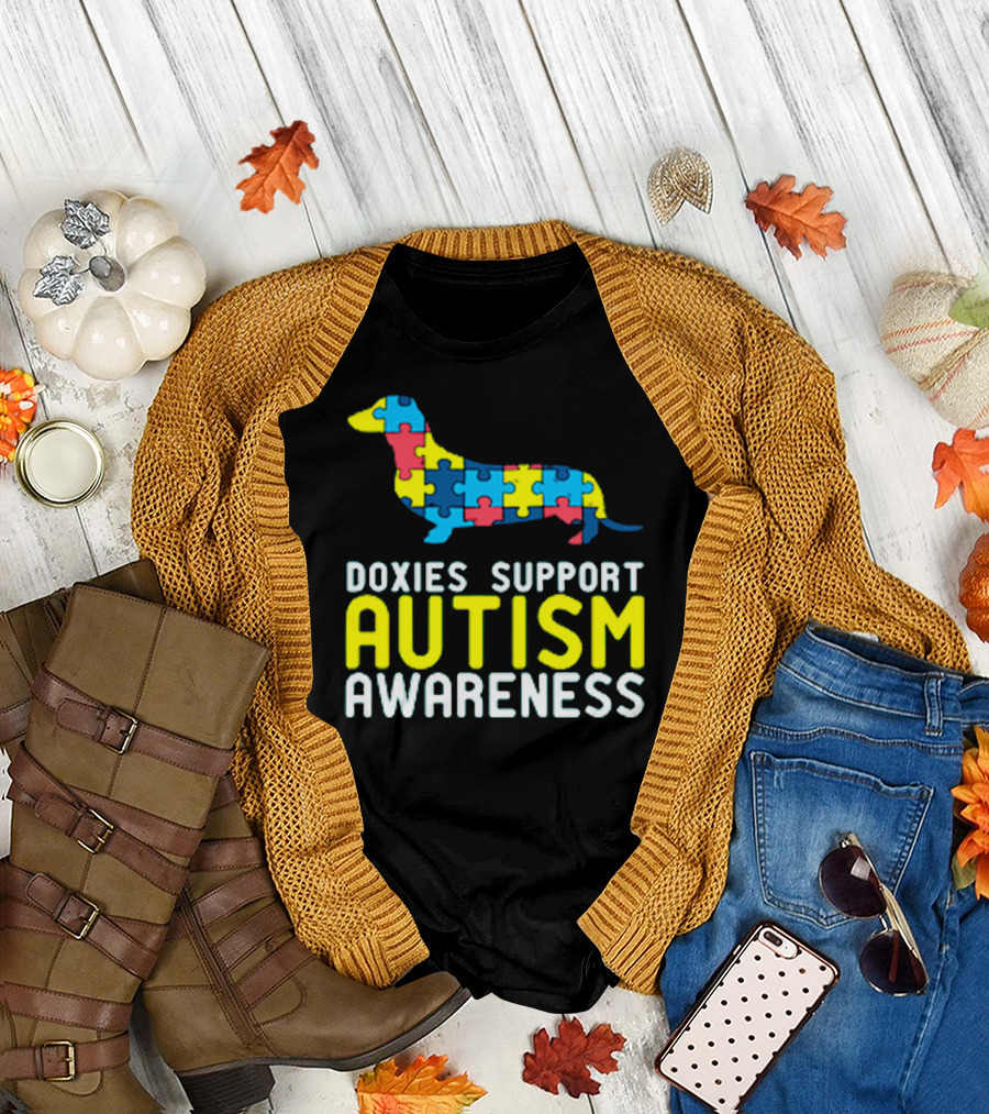 Doxies Support Autism Awareness Puzzle Piece Dachshund T-Shirt