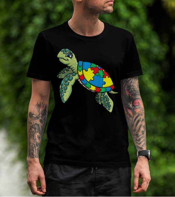 Turtle With Colorful Puzzle Pieces For Autism Awareness T-Shirt