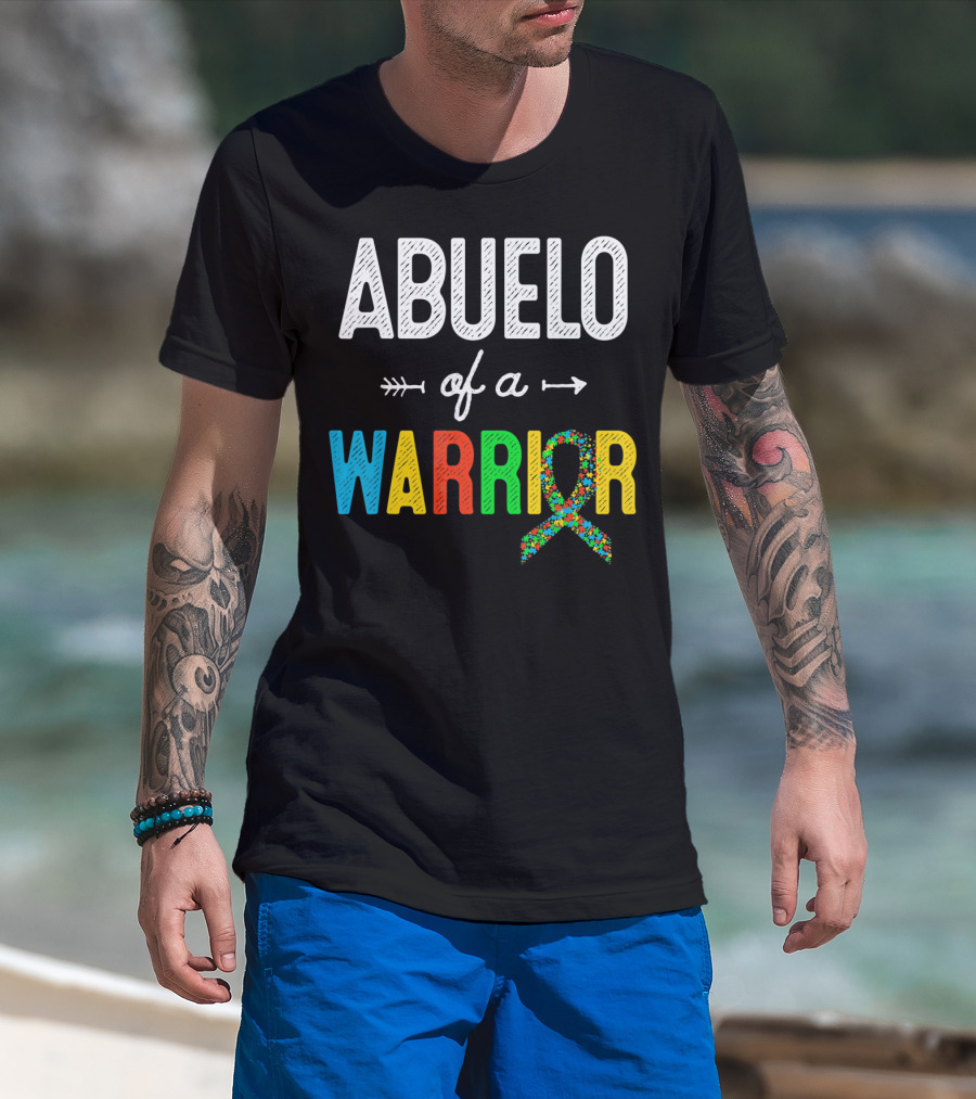 Abuelo Of A Warrior Autism Awareness Puzzle T-Shirt