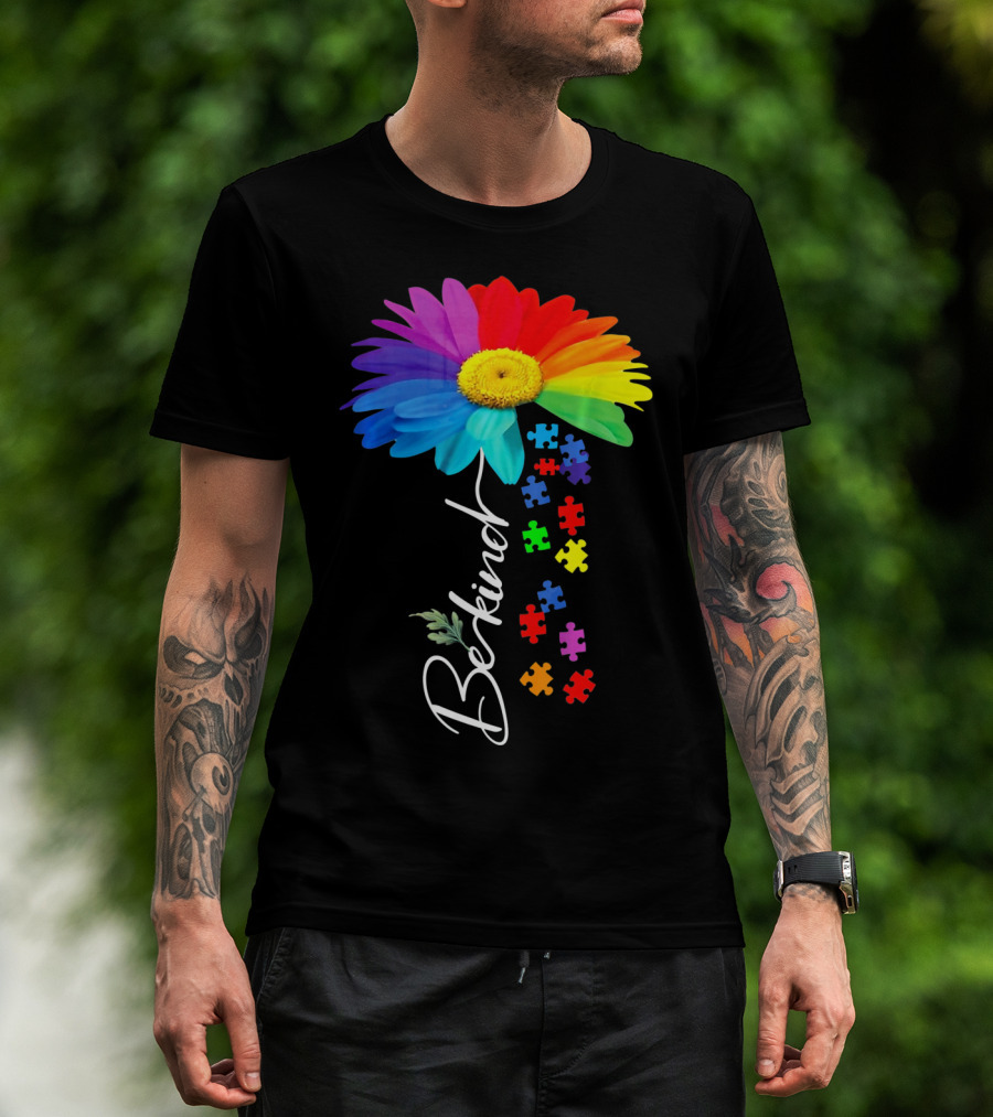 Be Kind Autism Awareness Sunflower Puzzle Unity T-Shirt