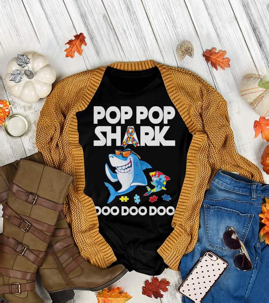 Pop Pop Shark Autism Awareness Doo Doo Doo T-Shirt