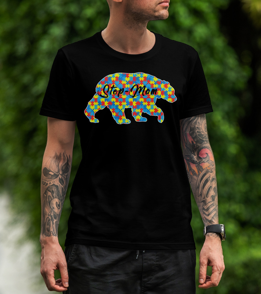 Step Mom Bear Puzzle Autism Awareness T-Shirt