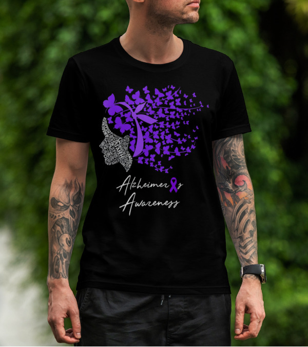 Alzheimers Awareness Hope Courage Faith Empowerment Butterfly T-Shirt