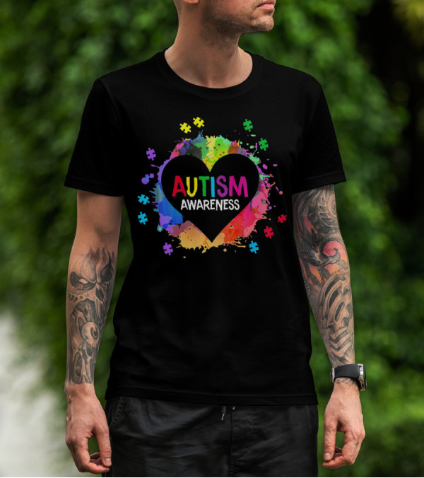 Autism Awareness Colorful Heart Puzzle Splash T-Shirt