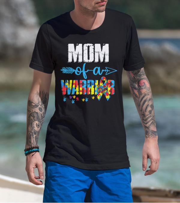 MOM Of A Warrior Autism Awareness Puzzle T-Shirt