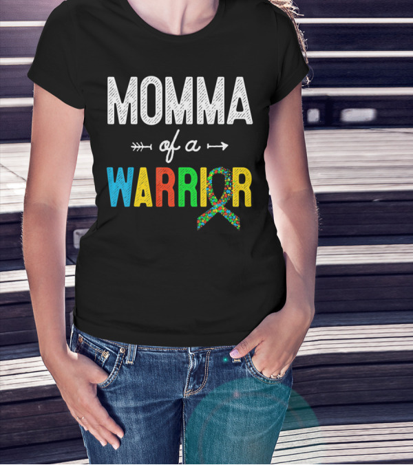 Momma Of A Warrior Autism Awareness Puzzle T-Shirt