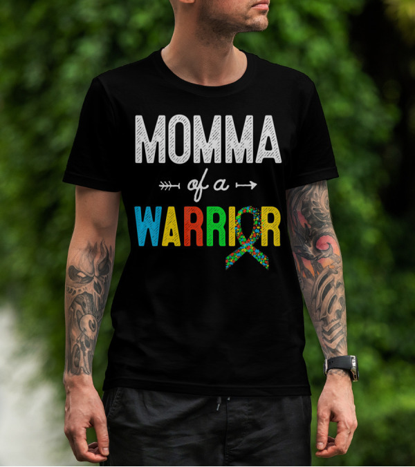 Momma Of A Warrior Autism Awareness Puzzle T-Shirt