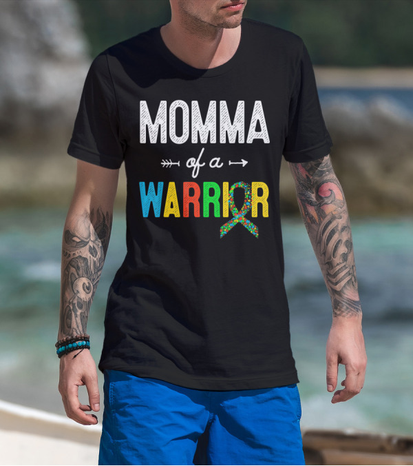 Momma Of A Warrior Autism Awareness Puzzle T-Shirt