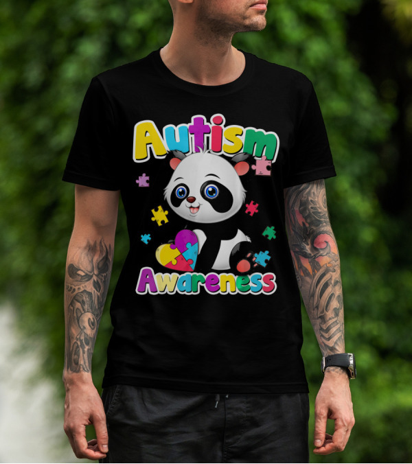 Autism Awareness Panda Heart Puzzle T-Shirt