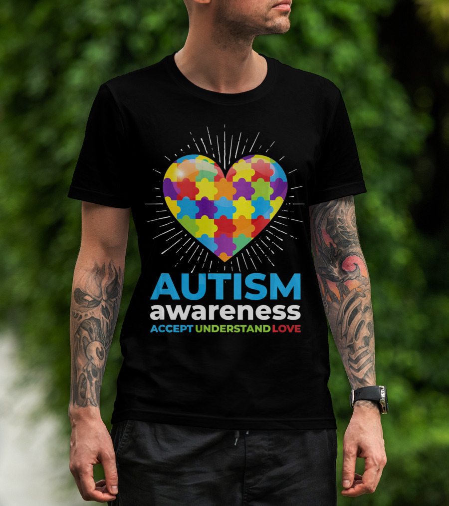 Autism Awareness Day Heart Puzzle Accept Understand Love T-Shirt