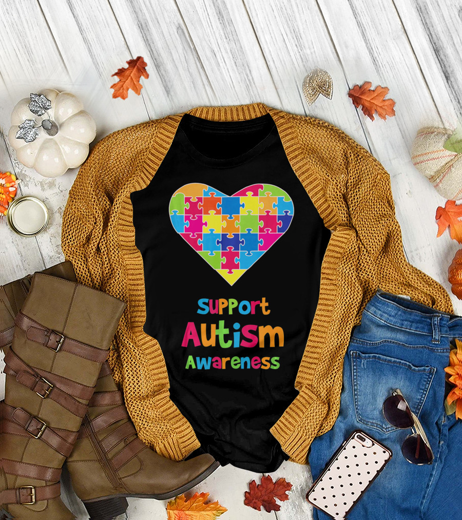 Support Autism Awareness Heart Puzzle T-Shirt