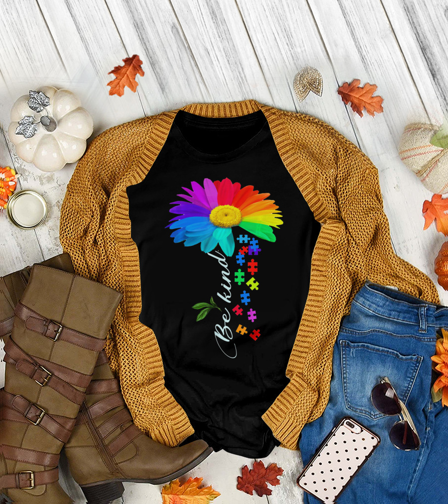 Be Kind Autism Awareness Choose Kindness Rainbow Flower Puzzle Pieces T-Shirt