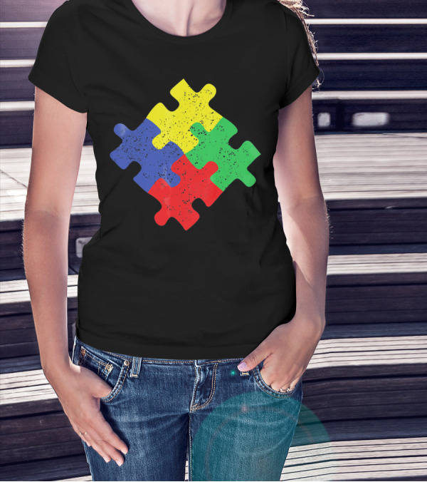 Retro Puzzle Piece Autism Awareness T-Shirt