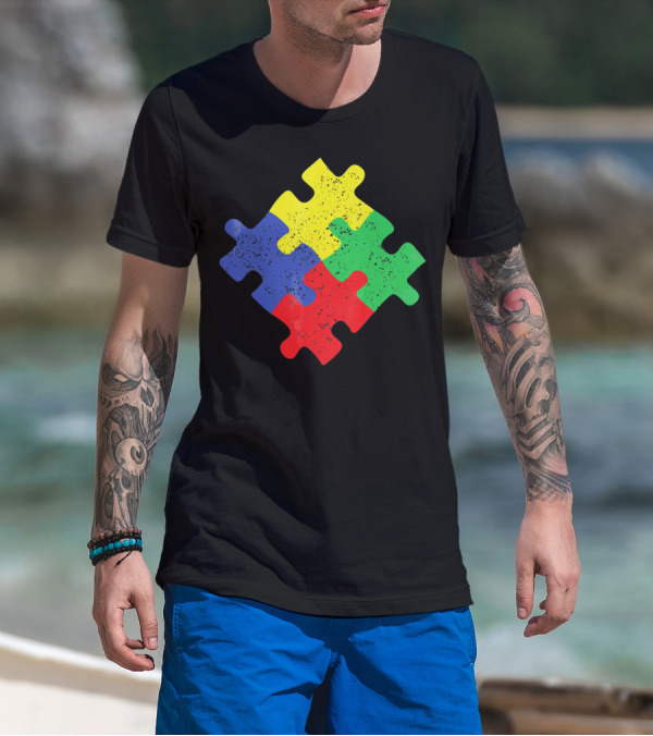 Retro Puzzle Piece Autism Awareness T-Shirt
