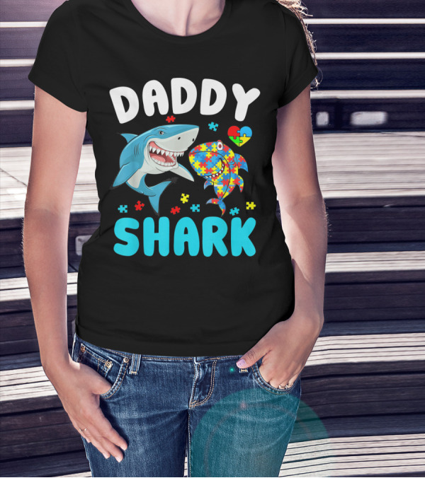 Daddy Shark Autism Awareness Puzzle Heart T-Shirt