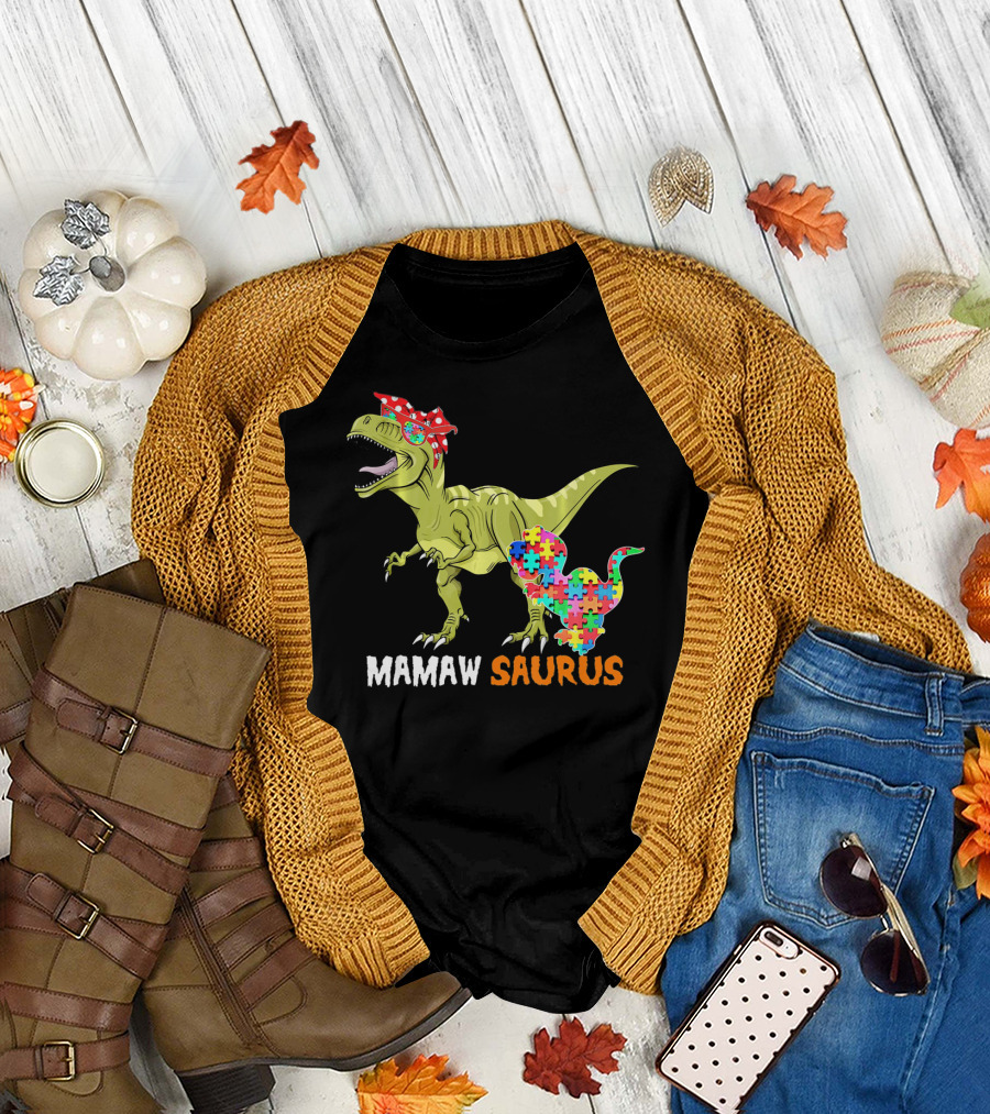 Mamaw Saurus Dinosaur Puzzle Bandana T-Shirt