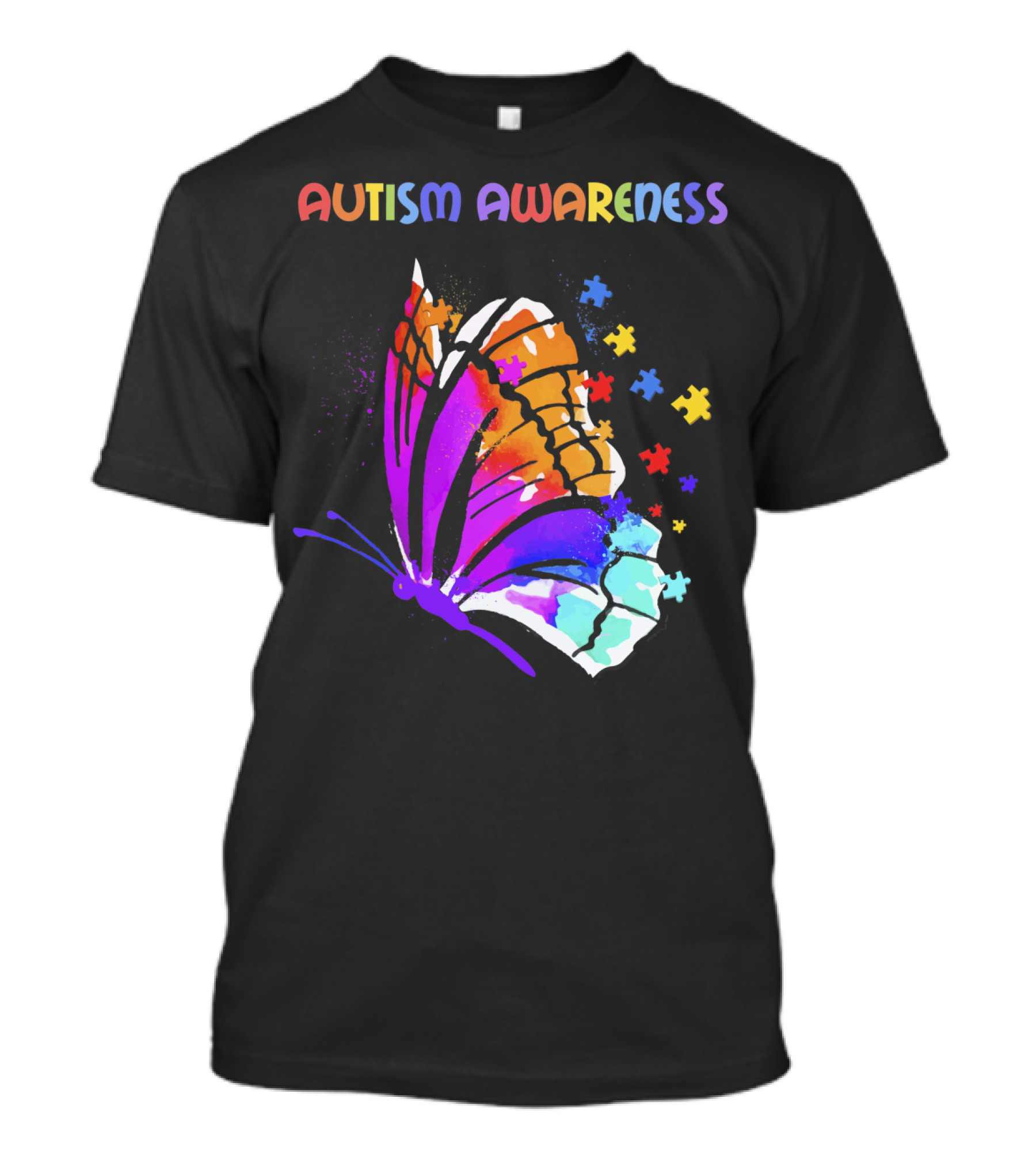 Autism Awareness Colorful Butterfly With Puzzle Pieces T-Shirt