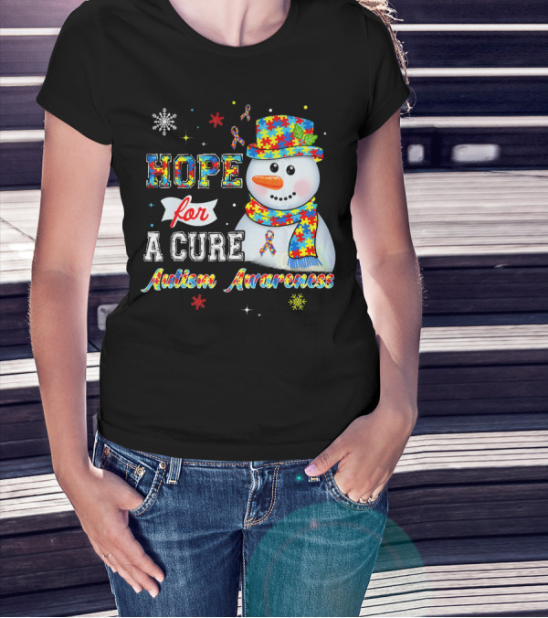 HOPE FOR A CURE Autism Awareness Snowman Puzzle T-Shirt