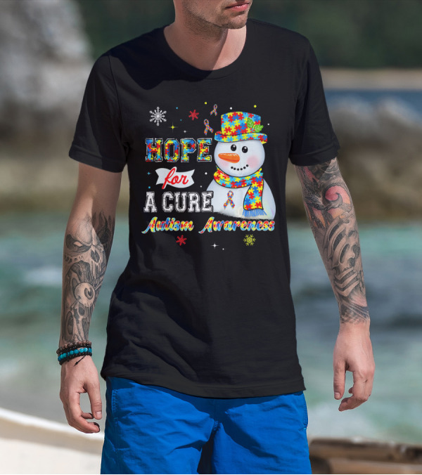 HOPE FOR A CURE Autism Awareness Snowman Puzzle T-Shirt