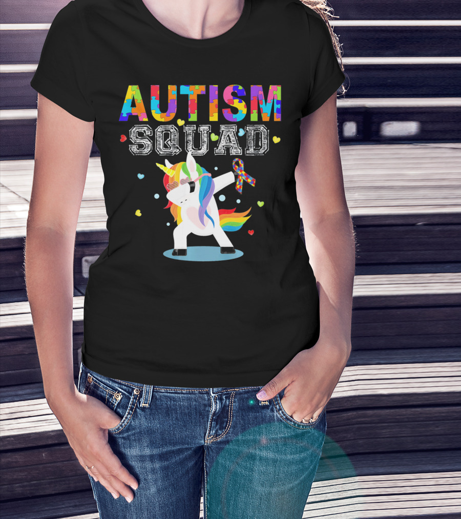 Autism Squad Unicorn Ribbon Autism Awareness T-Shirt